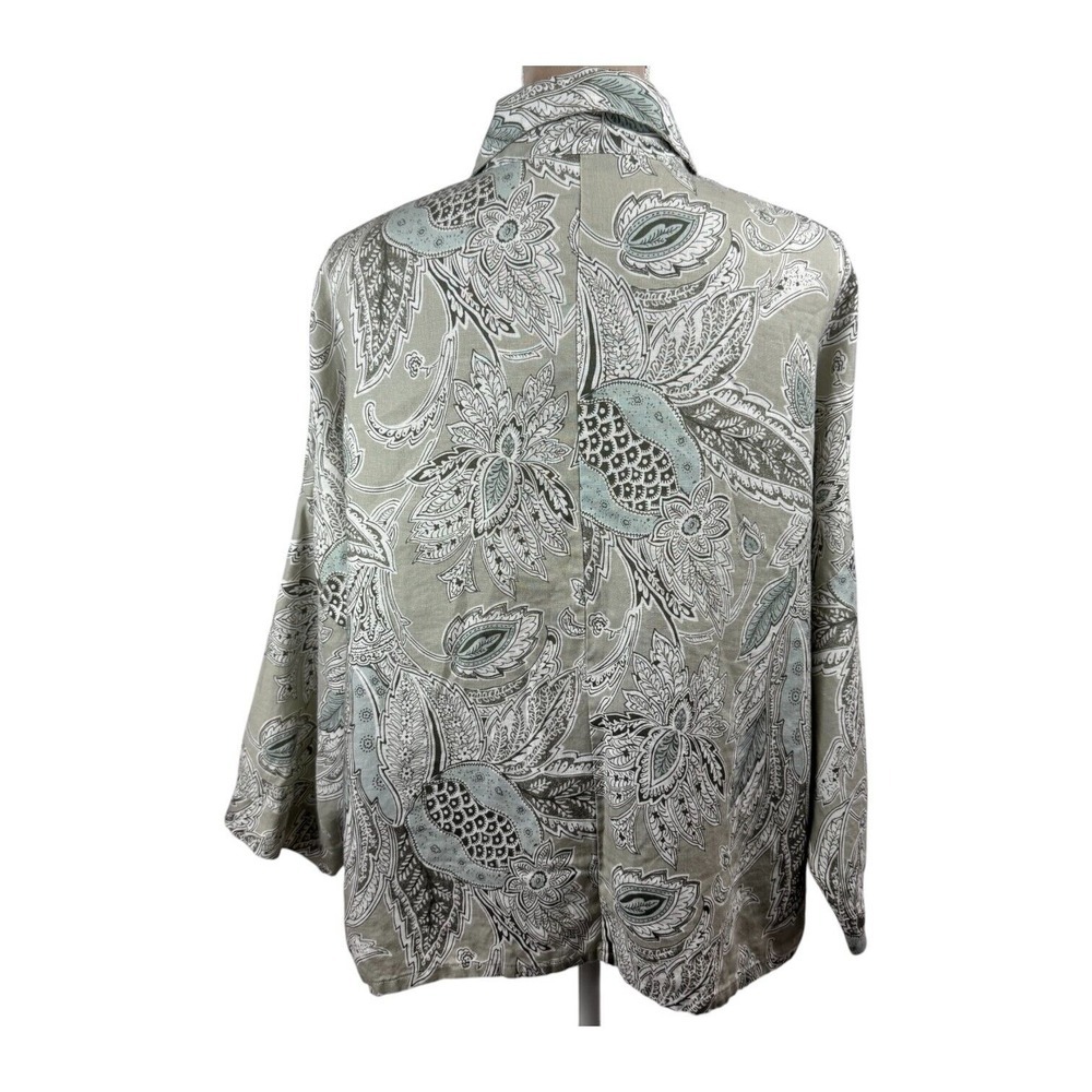 Bryn Walker Womnes Linen Top Jacket Tan Blue Paisley 3/4 Sleeve‎ Button Up Sz Lg - Picture 8 of 15